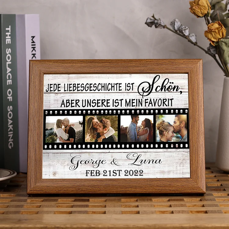 "Jede Liebesgeschichte Ist Schön" - Personalisierte Fotoleinwand Bilderrahmen- Geschenke für Paare