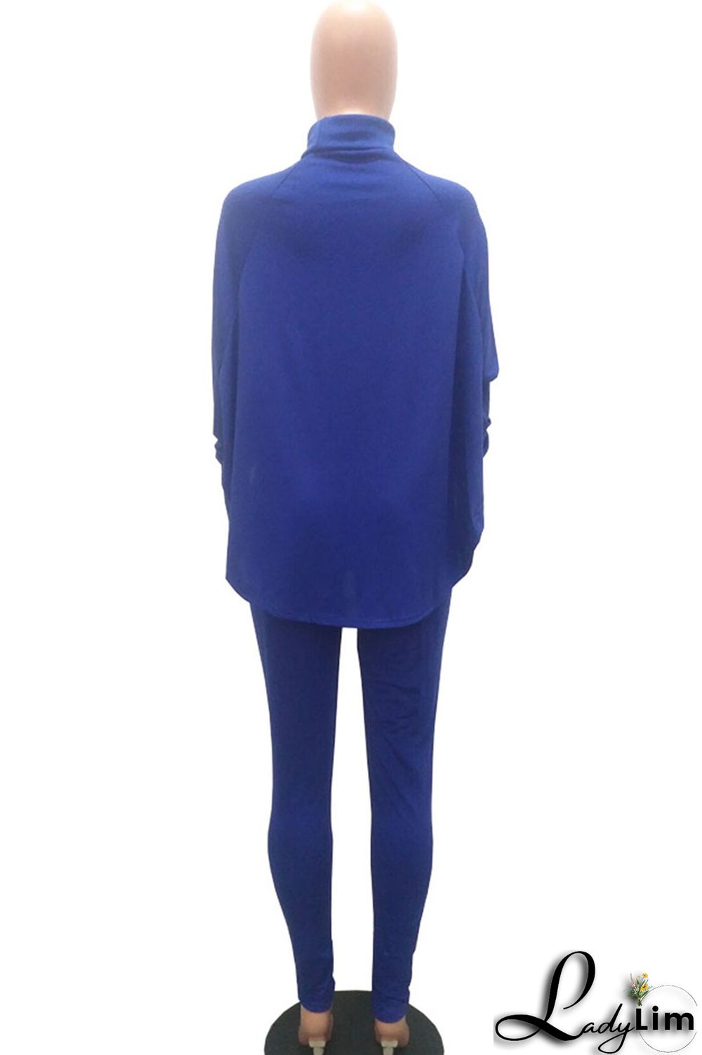 Blue Casual Solid Patchwork Turtleneck Long Sleeve Two Pieces