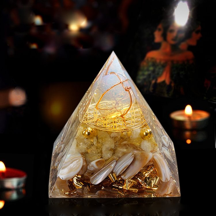 Citrine with White Agate Healing Orgone Pyramid
