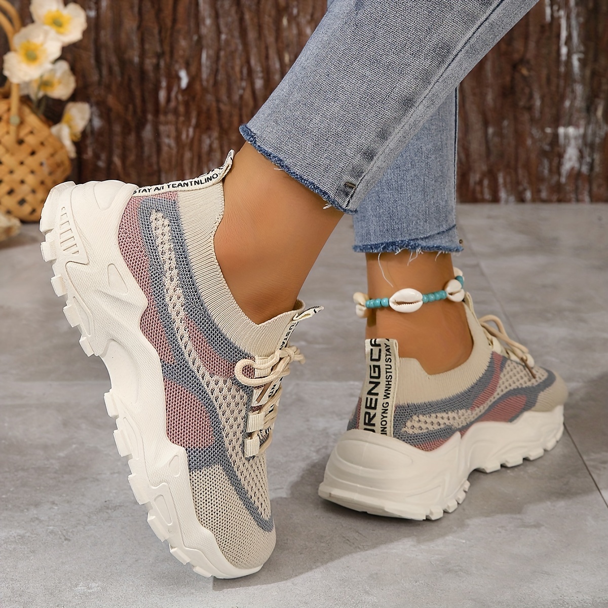 Women's Breathable Mesh Platform Sneakers, Casual Lace Up Outdoor Shoes, Comfortable Low Top Sport Shoes