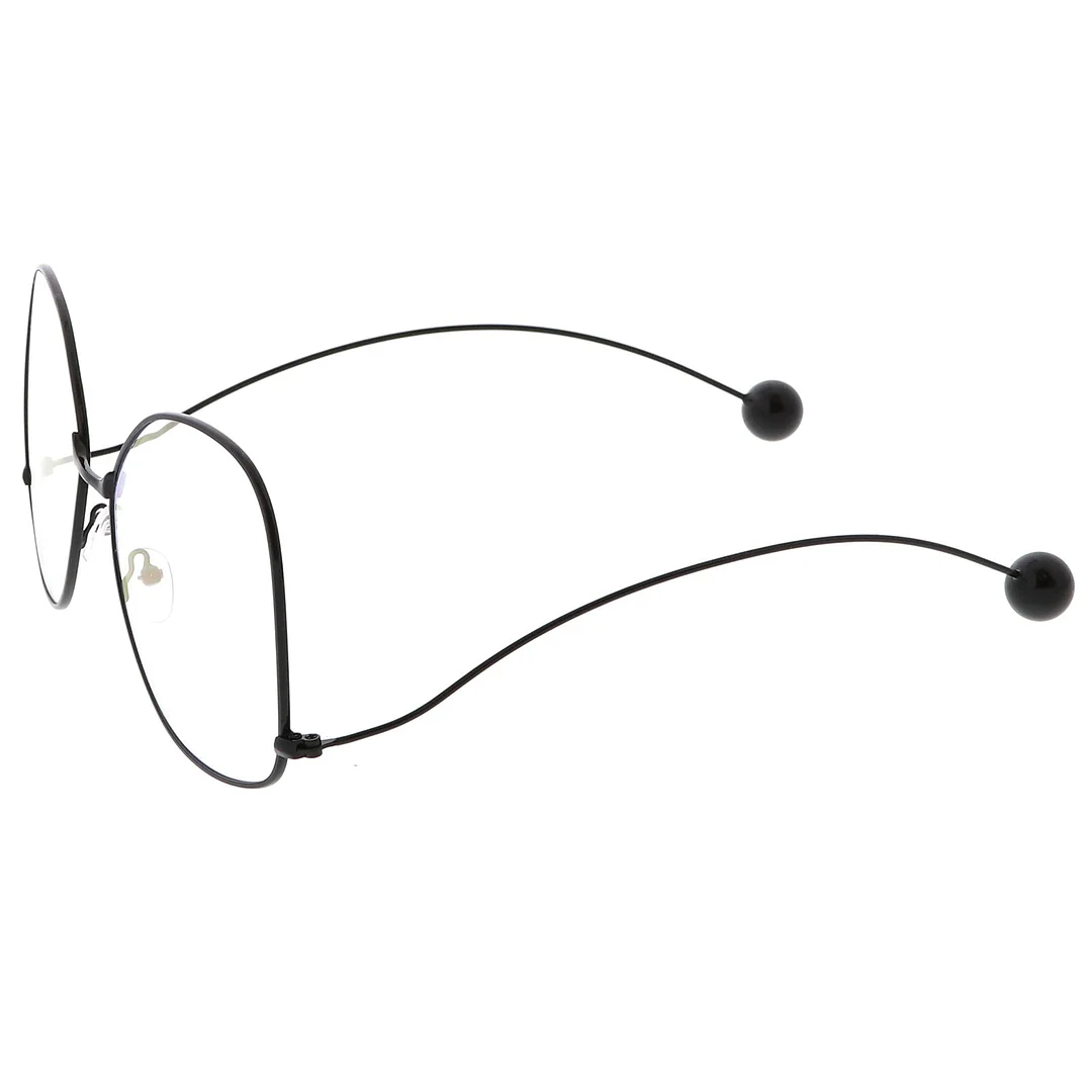 Oversize Butterfly Thin Curved Metal Arms Ball Accents Clear Flat Lens Glasses 63mm