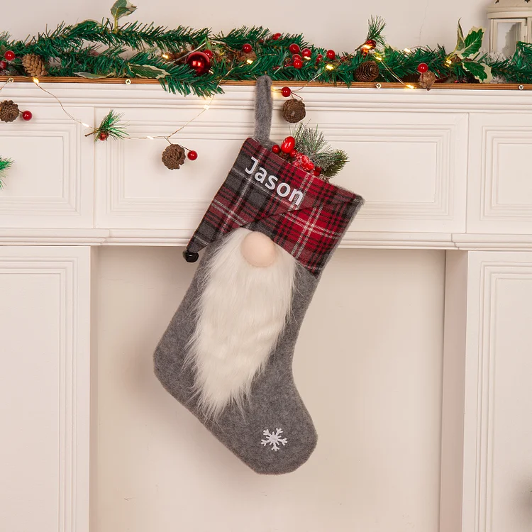 Custom 1 Name Christmas Stocking Ornaments Gray Christmas socks Personalized Christmas Gifts for Family Friends