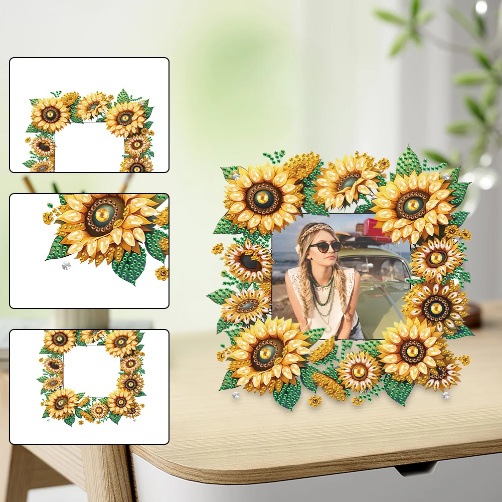 5D DIY Sunflower Acrylic Special Shape Rhinestone Tabletop Photo Frame Kit