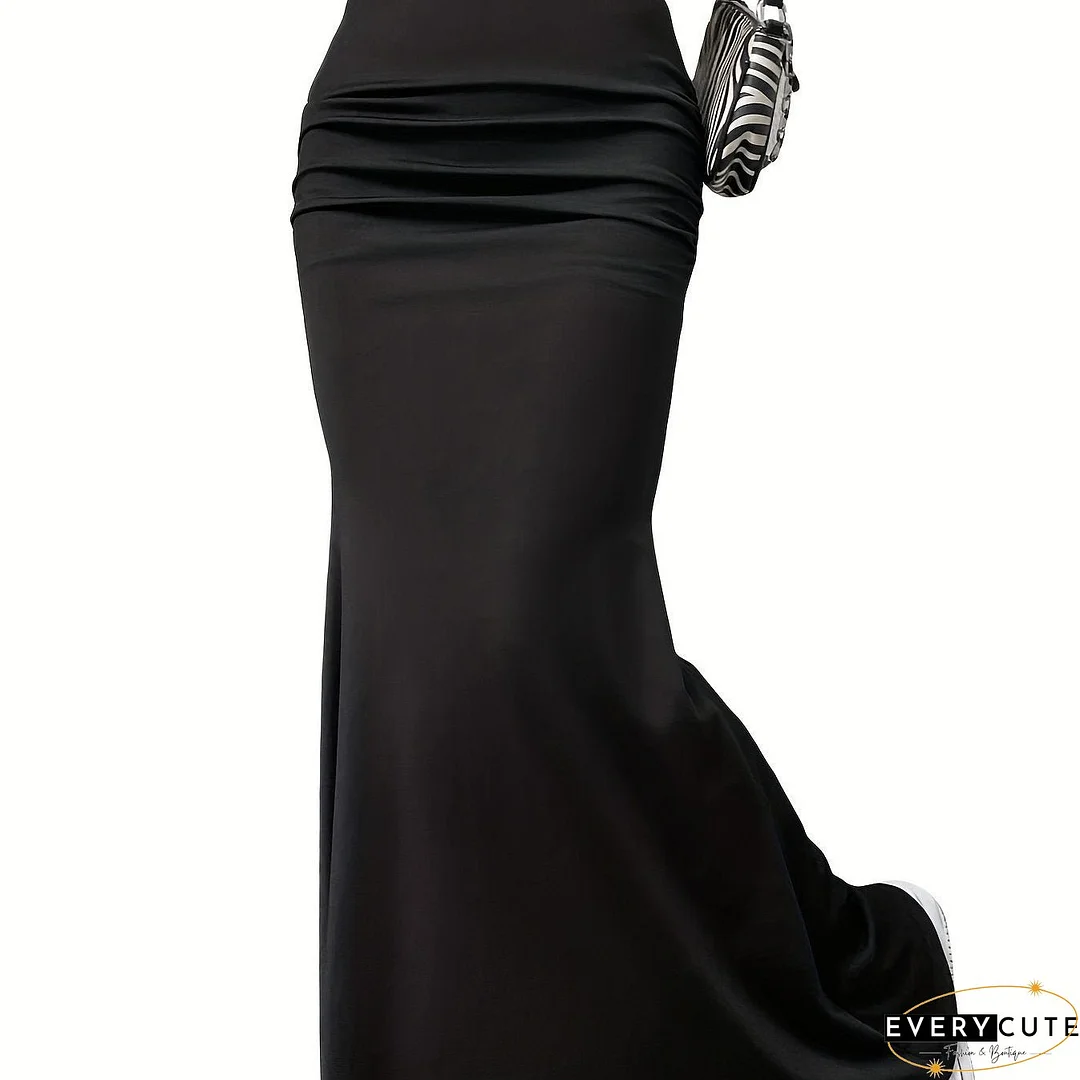 Solid Ruched High Waist Skirt, Elegant Slim Bodycon Skirt For Spring & Fall, Women's Clothing