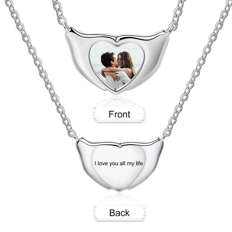 Personalized Custom Fingers Heart Picture Necklace, Custom Necklace with Picture and Text