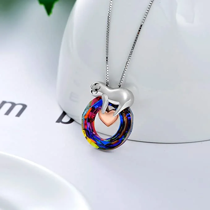 S925 Slow Down Crystal Sloth Love Necklace