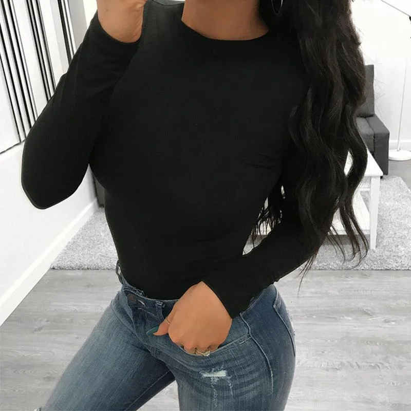 Uveng Uveng Autumn New Slim Sexy Jumpsuit Long Sleeve With Chest Sexy T-Shirt Female Ins