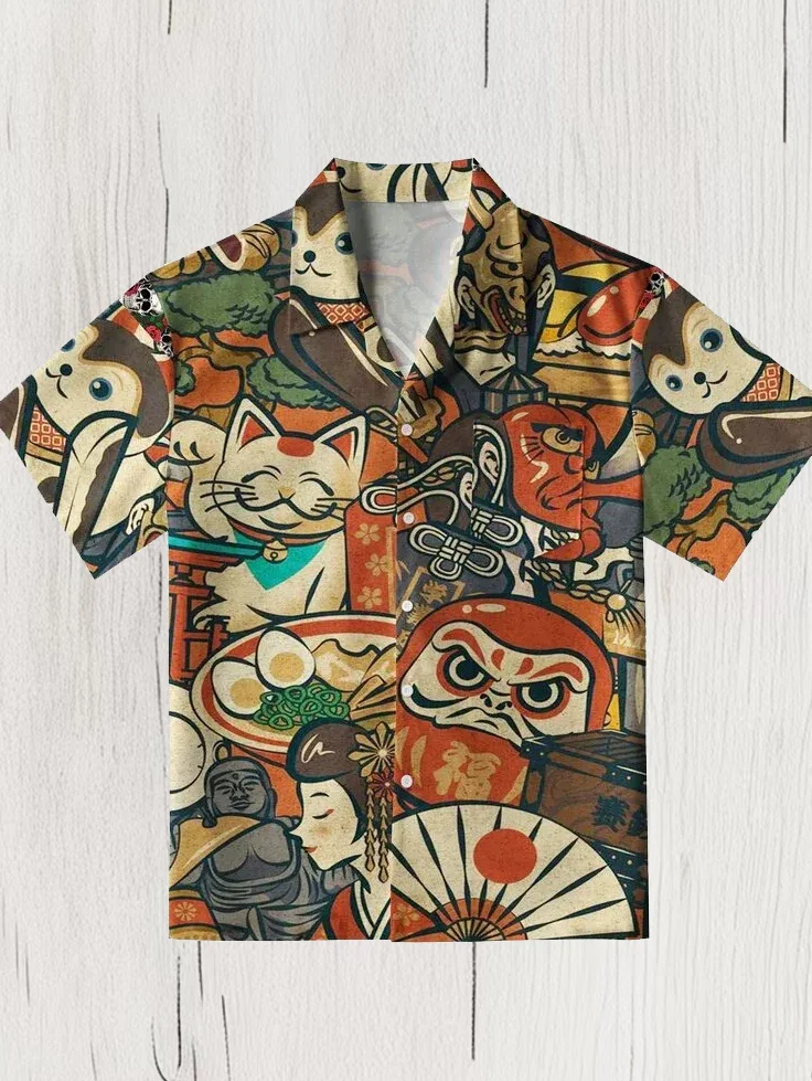 Men's Traditional Japanese Culture Art Print Casual Shirt