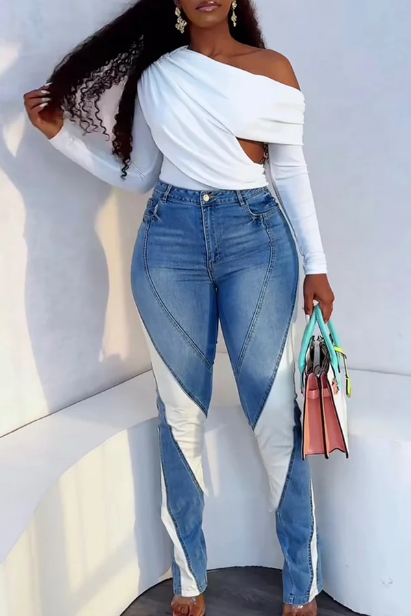 Casual Two Tone Denim Jeans