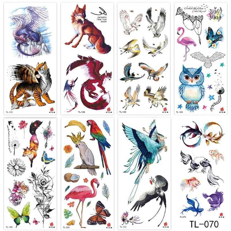 Animal and plant totem flower butterfly bird fox body arm waterproof men and women healthy natural temporary tattoo stickers