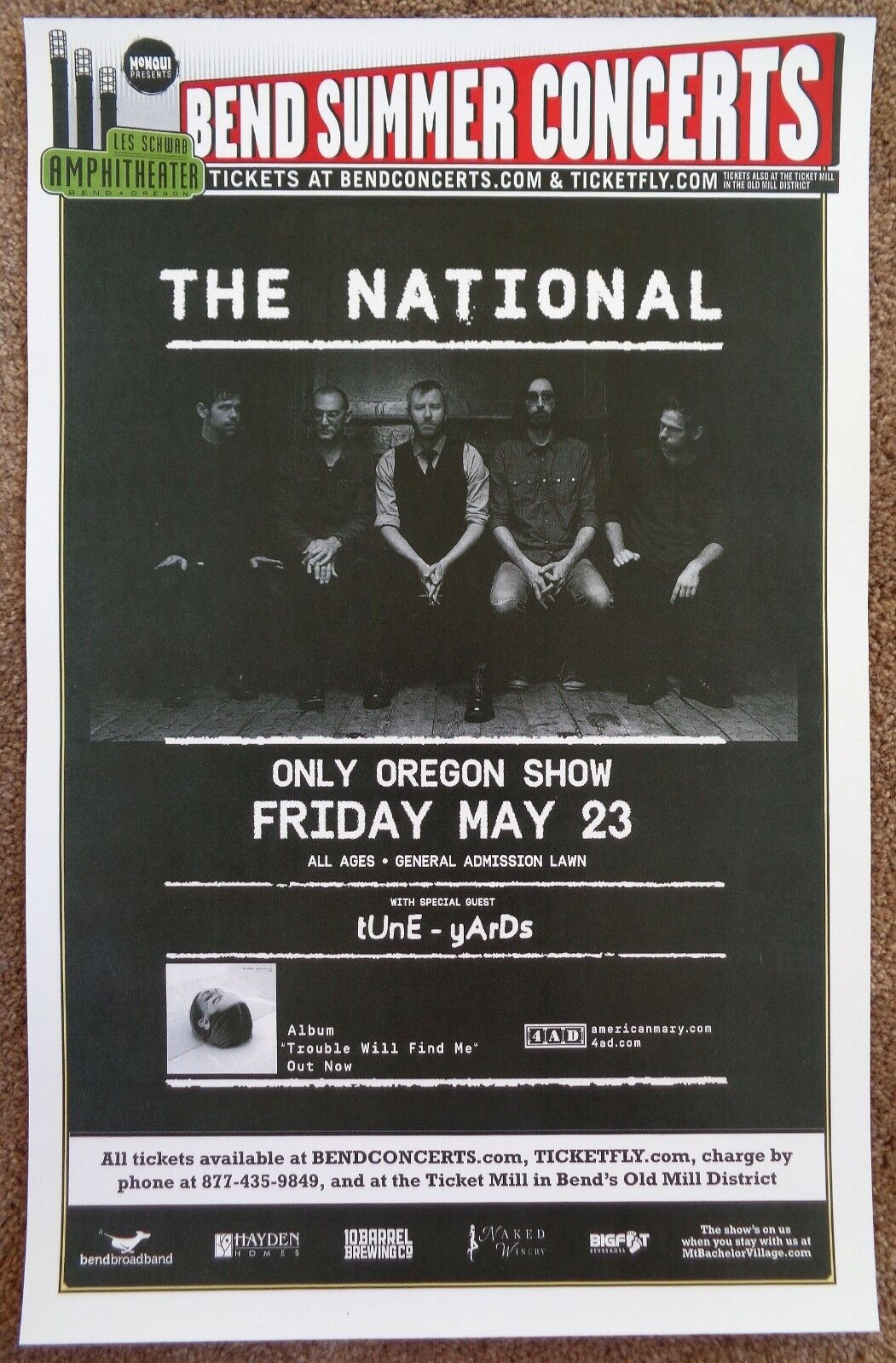 THE NATIONAL 2014 Gig POSTER Bend Oregon Concert Mistaken For Strangers