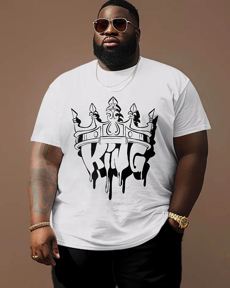 Men's Plus Size King With Crown Pattern Round Neck Short Sleeve Tee