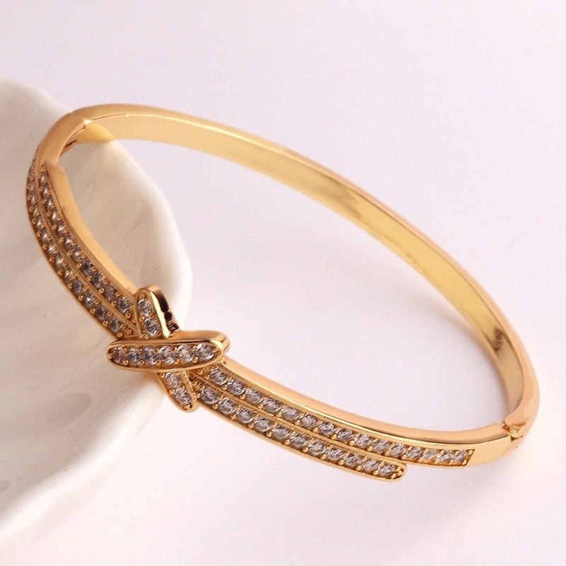 Hip-hop Palm Rose Leopard Copper 18k Gold Plated Zircon Bangle In Bulk
