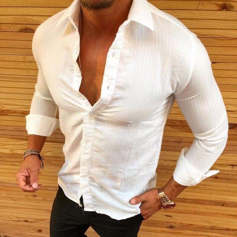 Fashion Lapel Collar Slim Fit Plain Shirt - VSMEE
