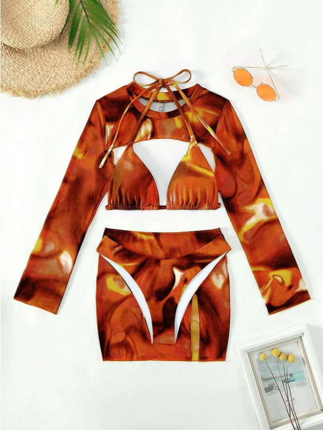 Uveng 2025 New Bikin Bikin Tie Dye Four-Piece Split Swimsuit Woman