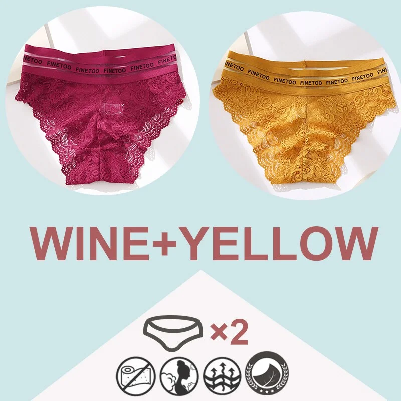 FINETOO 2PCS/Set High Waist Women Panties Sexy Lace Underwear Woman Lace Pantys Mesh Floral Lingerie Female Seamless Briefs L-XL