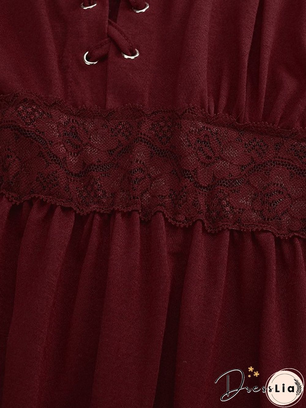 Women V-Neck Lace-up Floral Peplum Long Sleeve Shirts