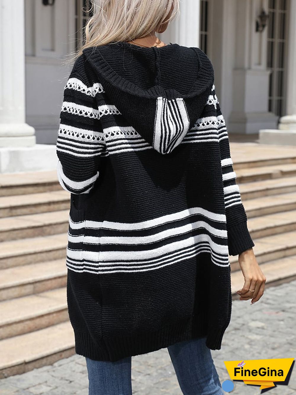 Women Fashion High-end Simple Contrast Colour Hooded Cardigan Sweater