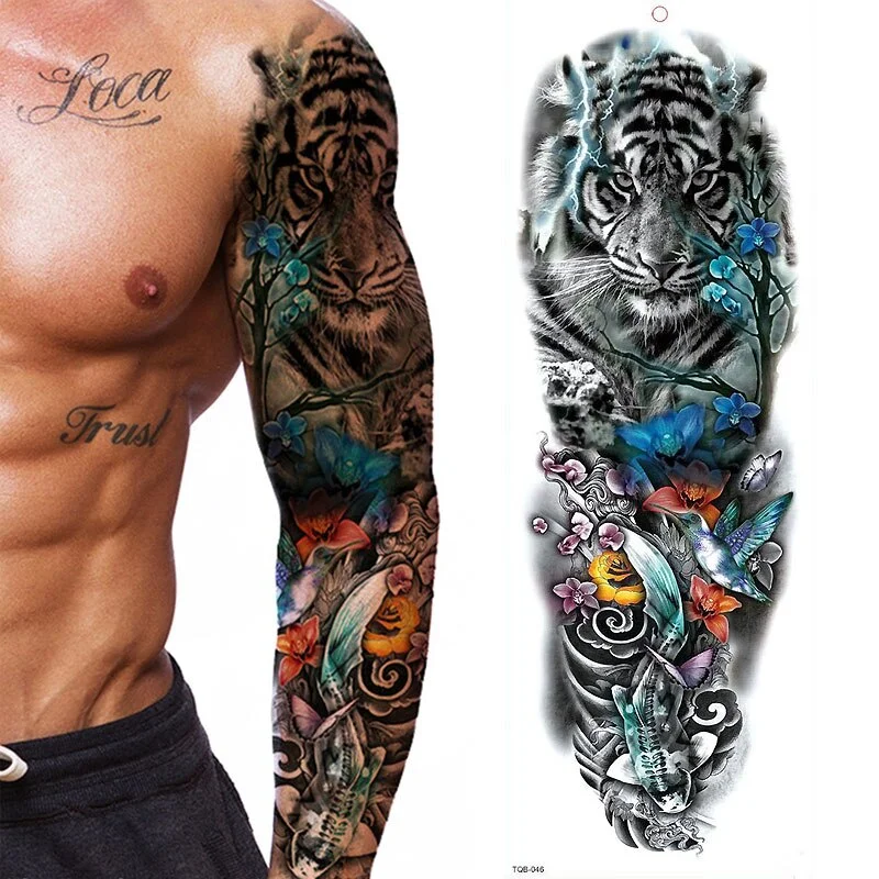 1 Sheets Full Arm Leg Extra Large Temporary Tattoos, Body Art For Men And Women - Wolf,Tiger,Bear,Warrior,Tribal Symbol
