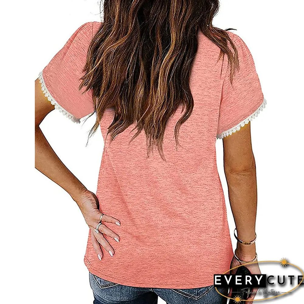 Pink V Neckline Short Sleeve T-shirt