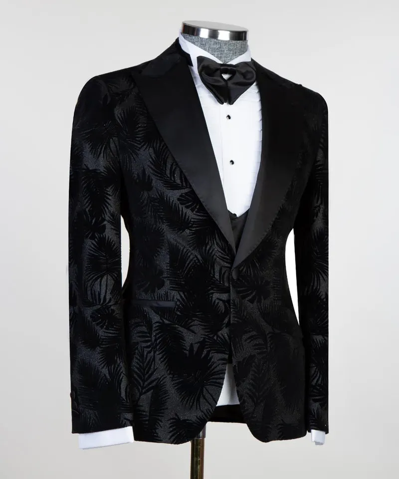 Stylish Black One Button Peaked Lapel Two Pieces Men Suits from Clark Fashion