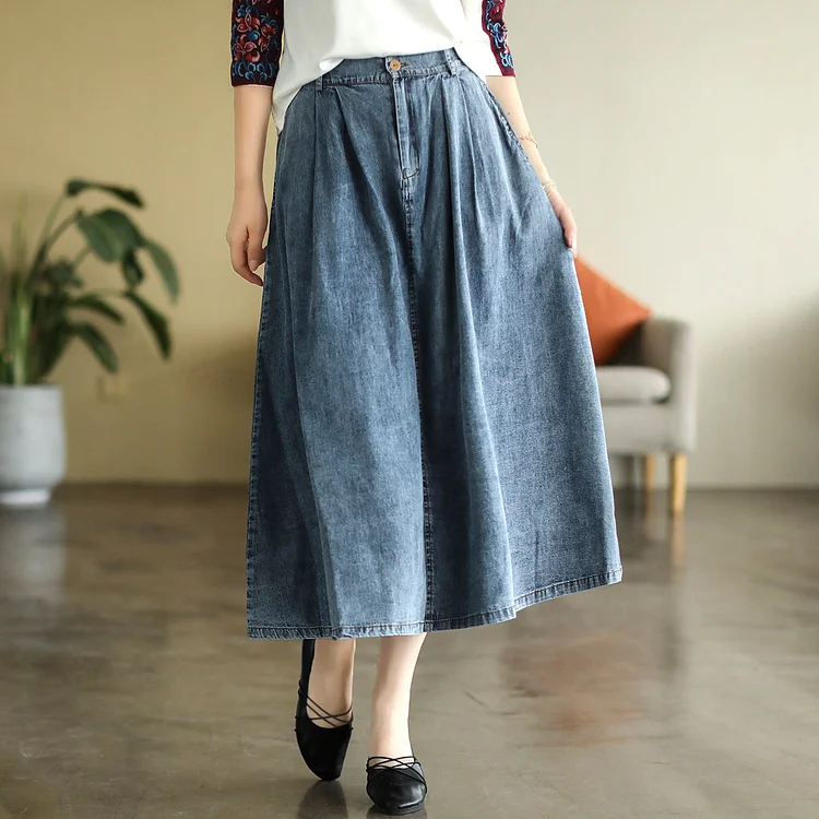 Cozy Cotton Denim Retro A-Line High Waist Skirt