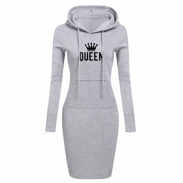 Women Hoodie Dress Queen Printed Long Sleeve Hoodie Casual Hooded Jumper Pockets Sweater Tops Autumn And Winter Pullover Dress - Shop Trendy Women's Fashion | TeeYours