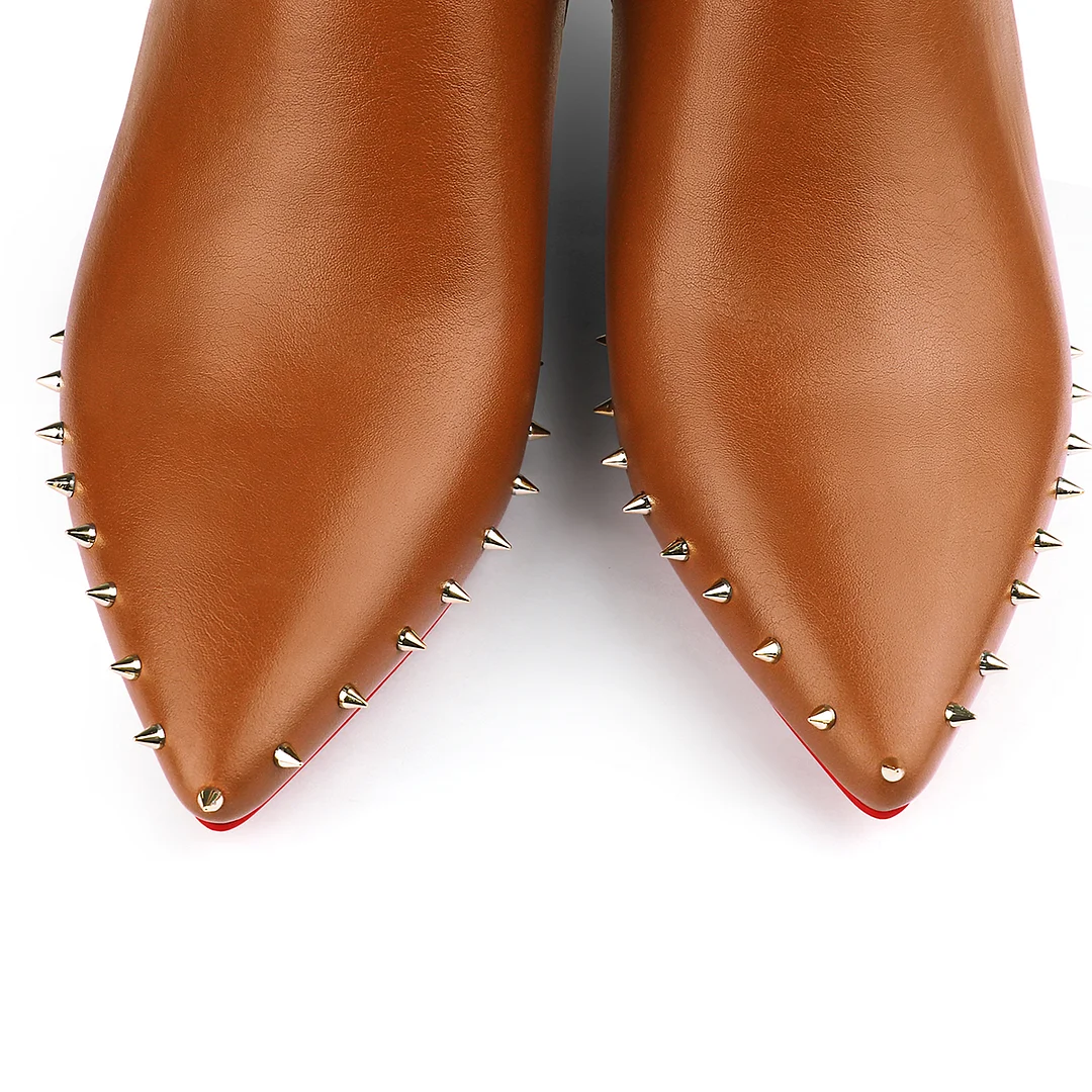 60mm Women's Ankle Rivet Boots Closed Pointed Toe Red Bottoms Stilettos Booties-MERUMOTE