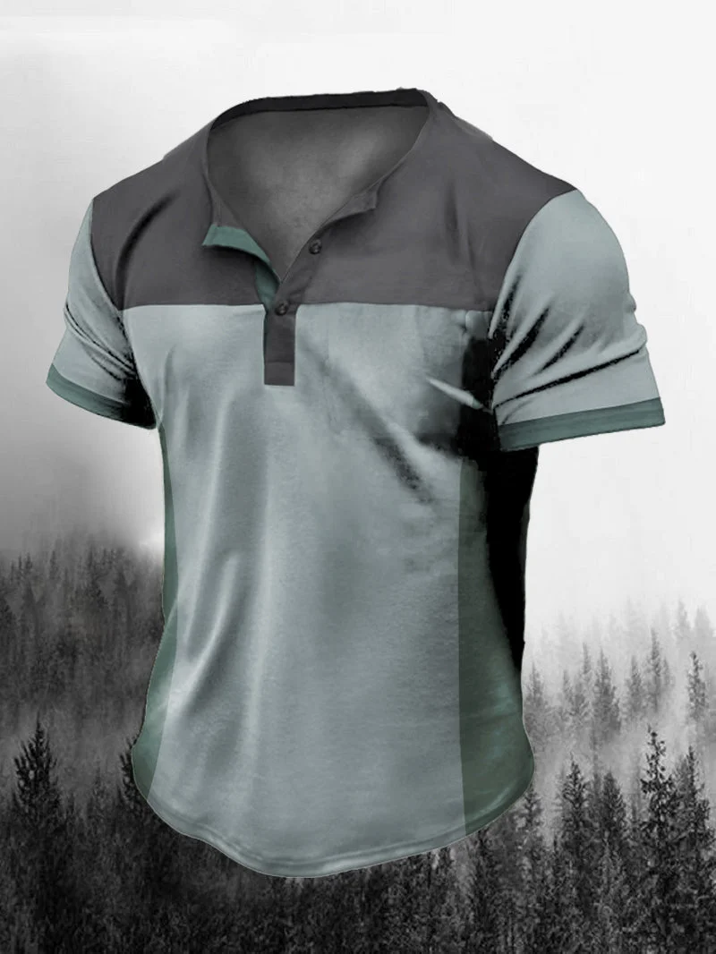 Men's Vintage Morandi Henry Collar Short-Sleeved Shirt in  mildstyles