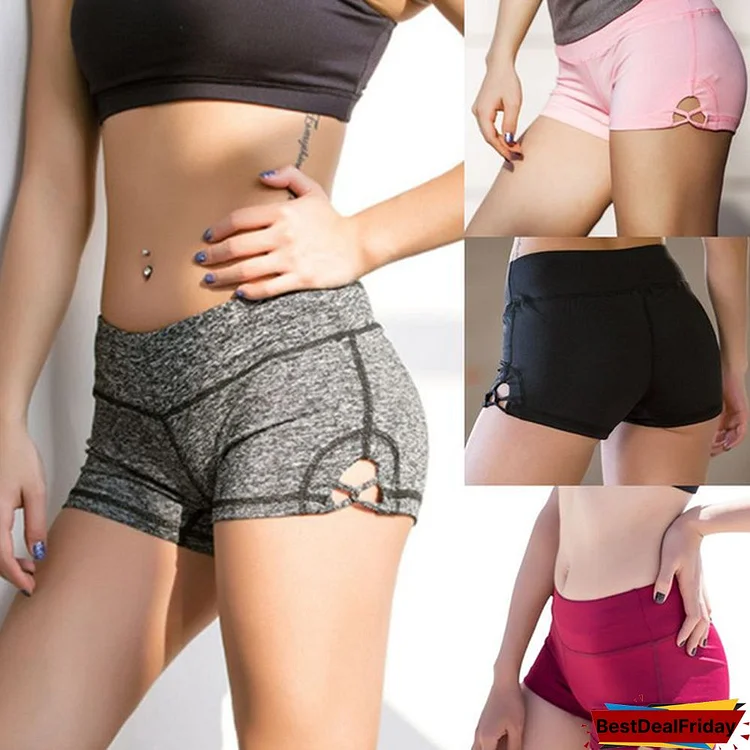3 Colors Women Yoga Shorts Stretch Solid Athletic Shorts Cross Side Tie Dance Gym Shorts Beach Wear(Gray,Pink,Black,S,M,L)