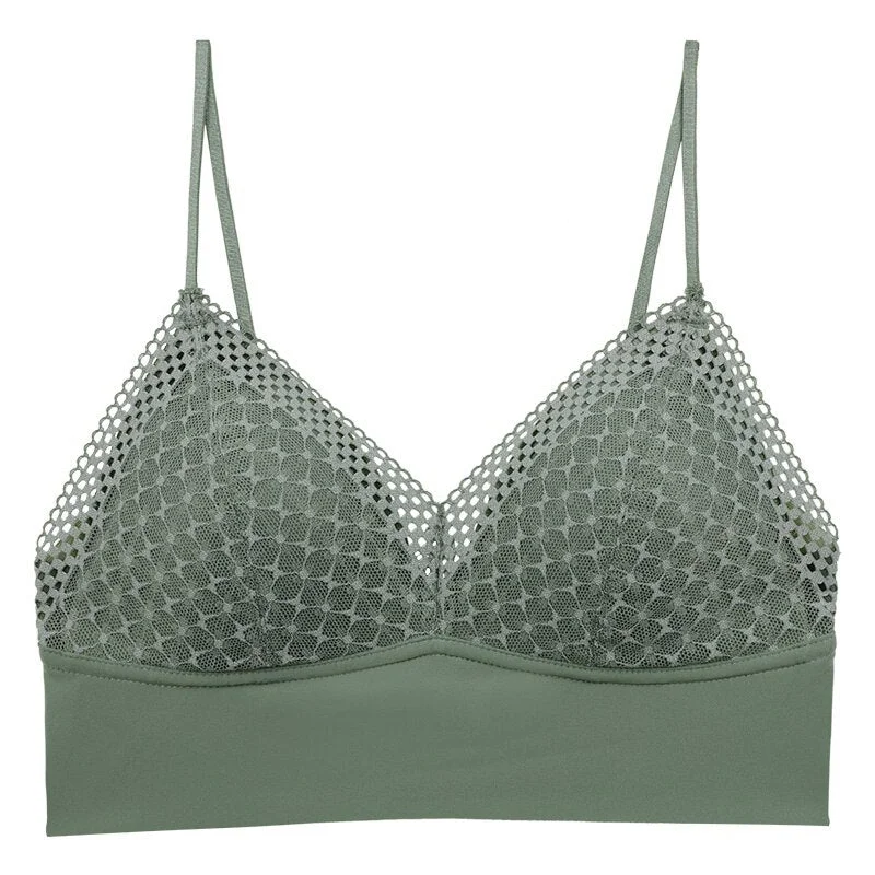 Meet'r Women Top French Triangle Cup Underwear Lace Bra Sexy Wireless Breathable Female Push Up Solid Bralette Lingerie