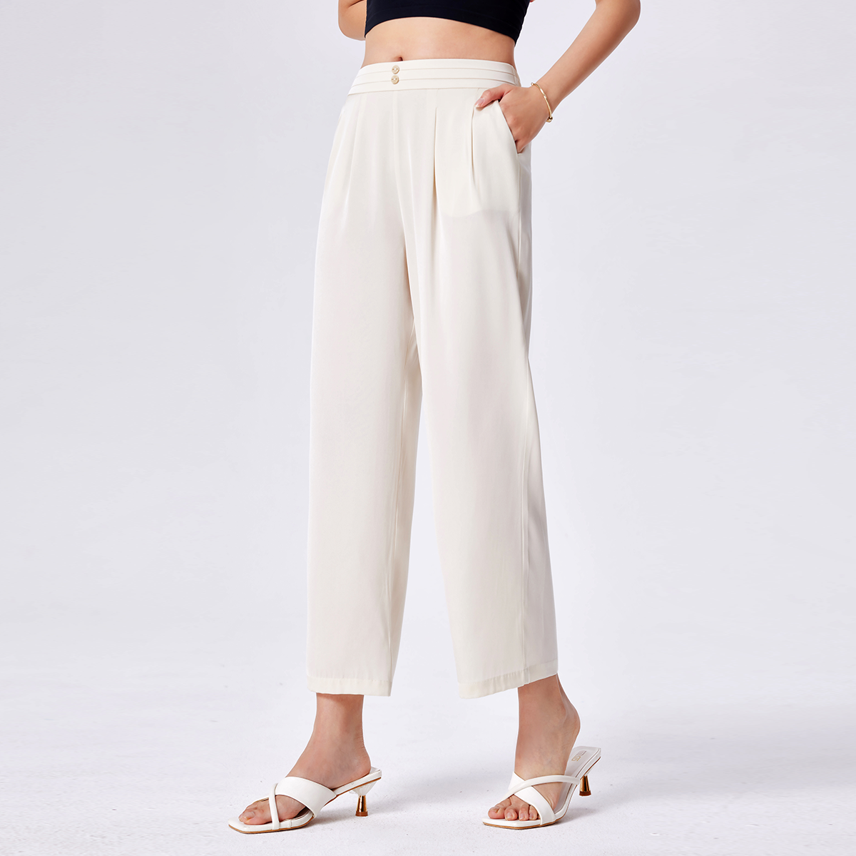 Travel Silk Wide Leg Pants with Cropped for Women REAL SILK LIFE