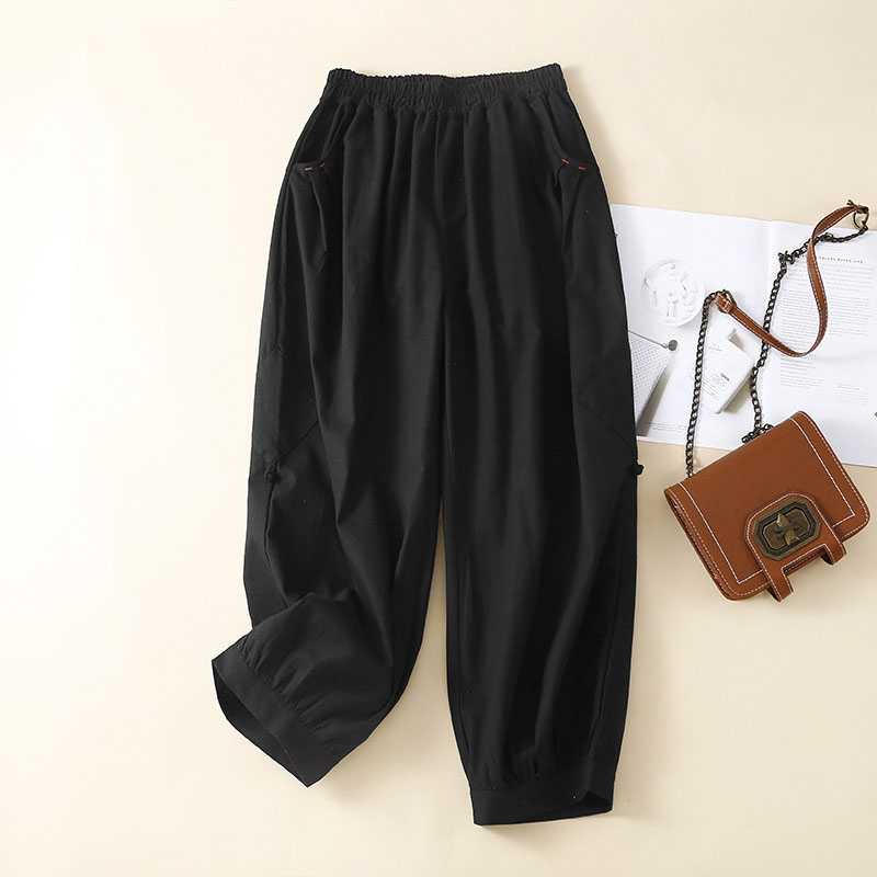 Summer retro buckle casual cropped harem pants