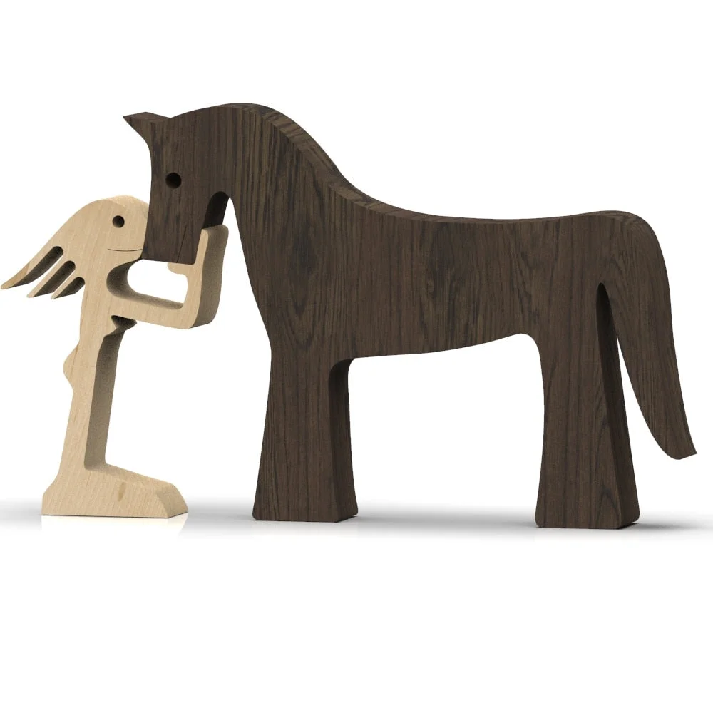 Family Puppy Wood Dog Craft Figurine Desktop Table Ornament Carving Model Creative Home Office Decoration Love Pet sculpture 515-1
