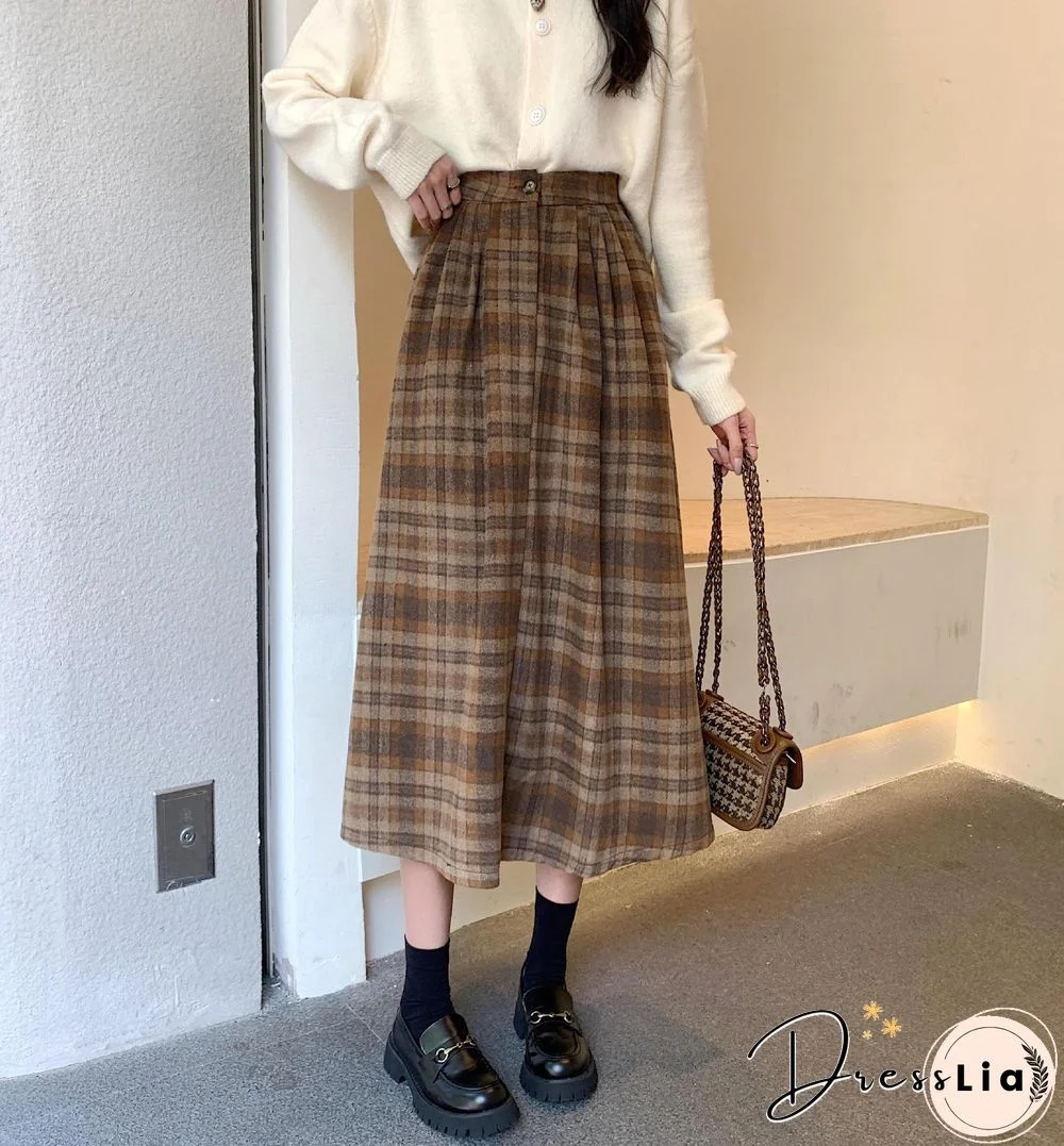 Plaid Printed Vintage Casual A-Line Skirt