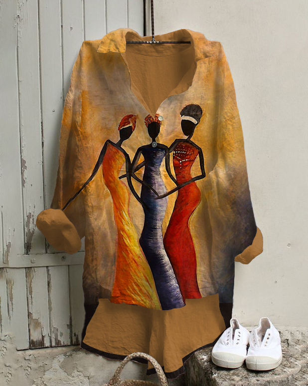 African Tribal Art Cotton And Linen Tunic Shirt