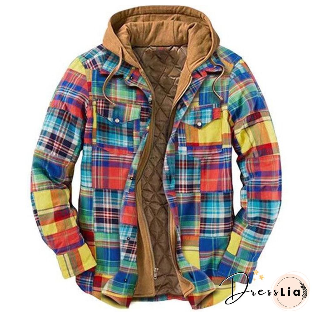 Mens Plaid Thick Woolen Casual Jacket