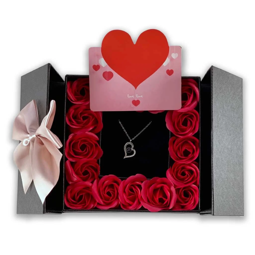 16 MINI ROSES JEWELRY BOX WITH LOVE NECKLACE SET