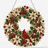DIY Christmas Cardinal Wreath with LED Lights - Pearl Diamond Painting Pendant Kit (Single-Sided)