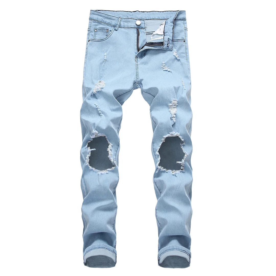 Men's Large Ripped Jeans High Elastic Slim Fit Men's Jeans