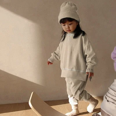 MILANCEL 2022 New Kids Clothes Loose Casual Sweater Suit Cotton Long Sleeve Solid Sport Set