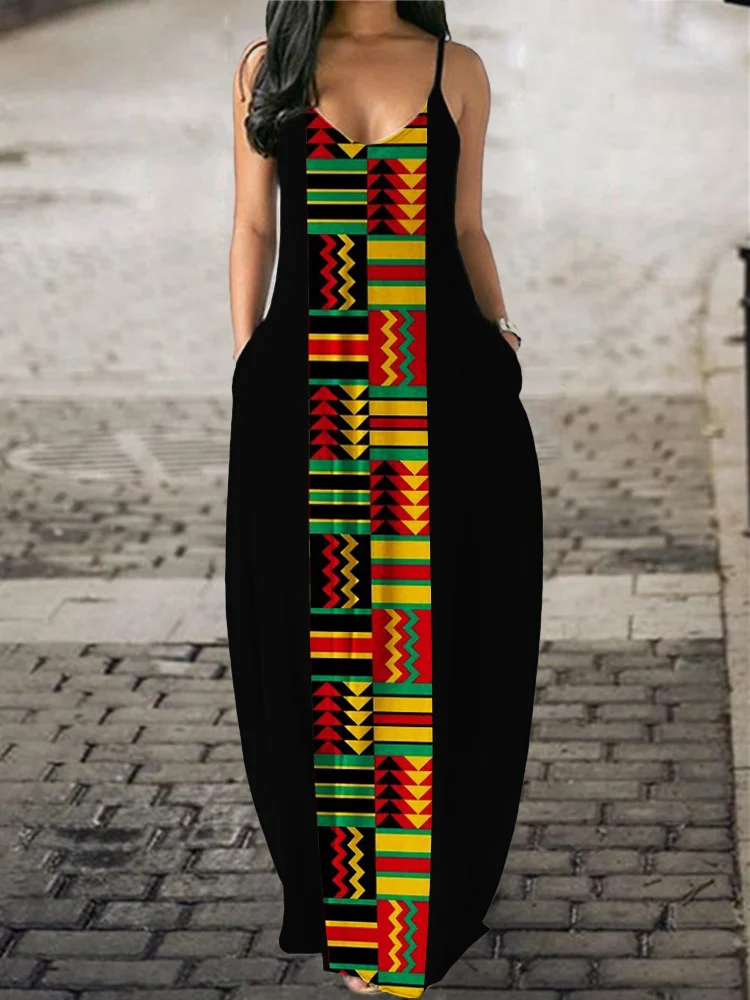 VChics Black Pride Ethnic Kente Inspired Maxi Dress