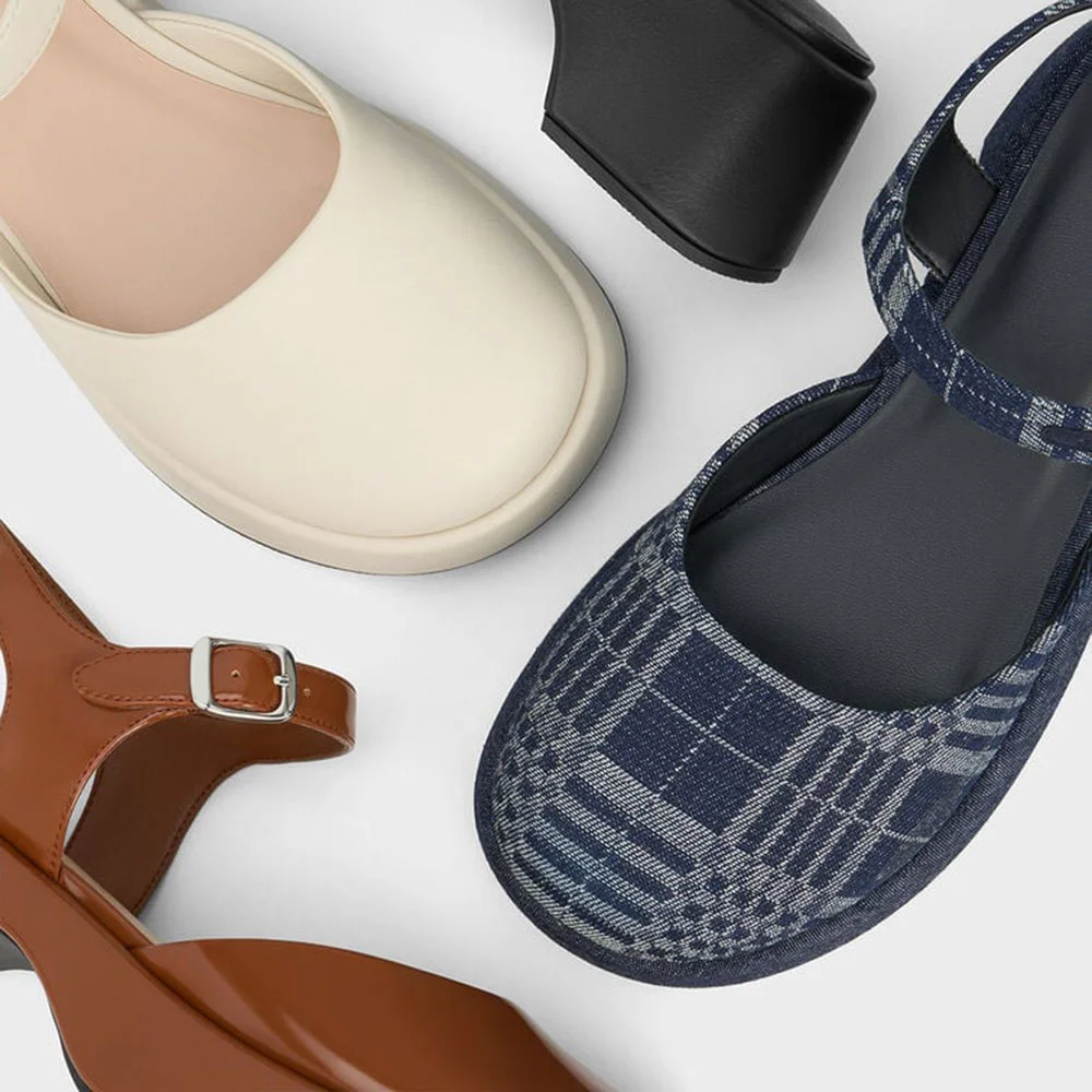 YDN Brown Round Toe Ankle Strap Chunky Heel Platform Sandals