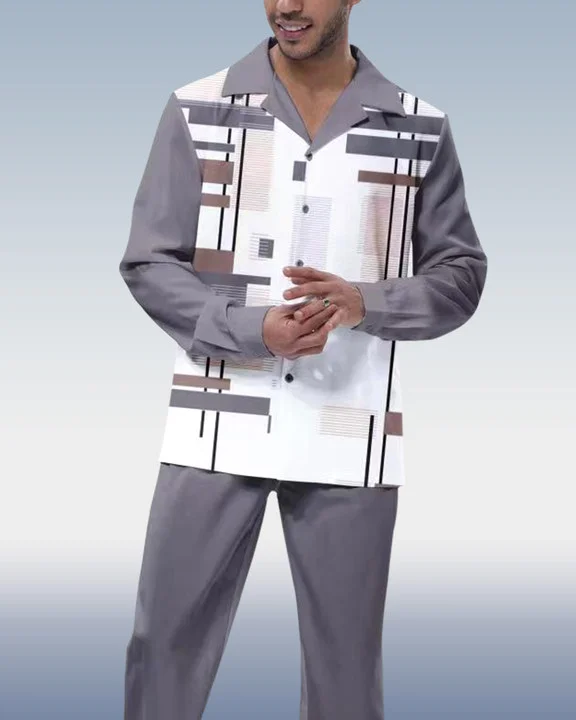 Men's Casual Gray Long Sleeve Walking Suit