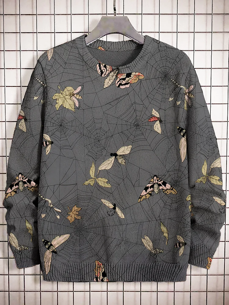 Men's Moth on Spider Web Print Knit Sweatshirt
