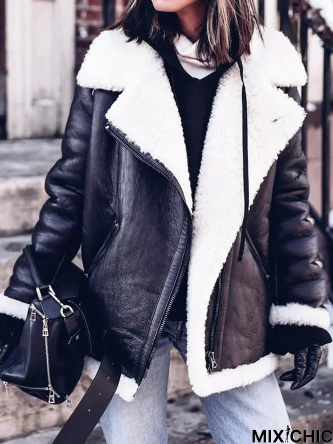 Furry Buckle Lapel Collar Faux Fur Jacket Warm Coat Jacket