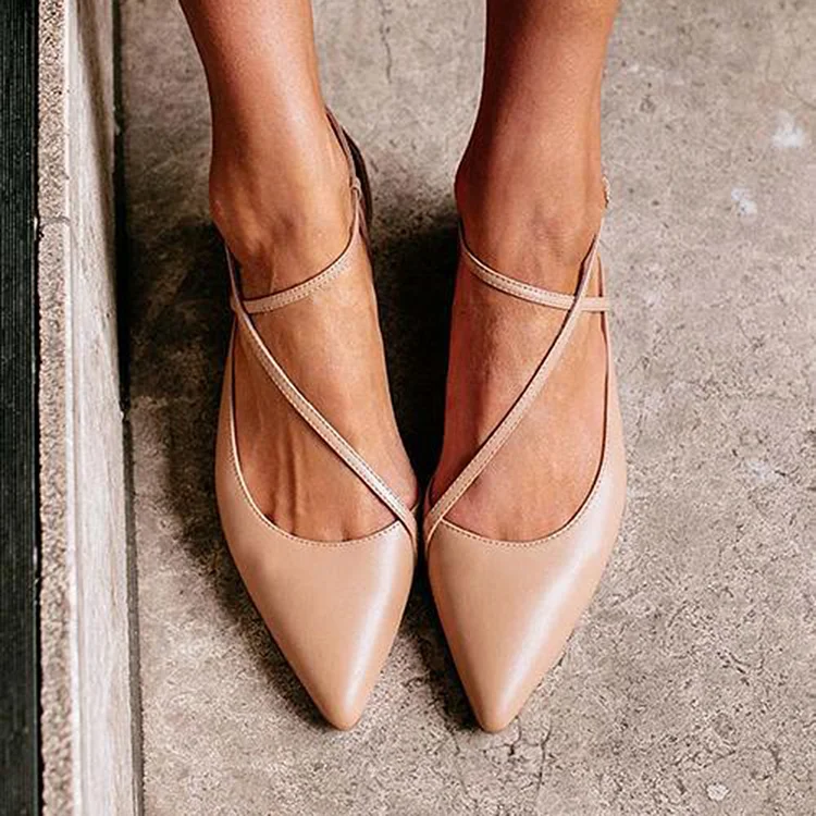 Nude Pointy Toe Strappy Flat Shoes with Classic Pumps Vdcoo