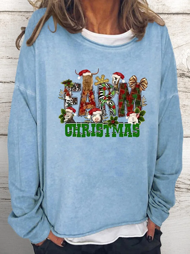 Farm Christmas Women Loose Sweatshirt-0019988