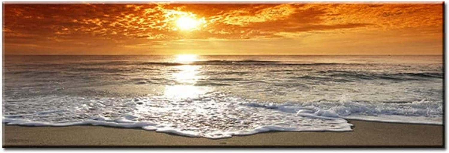 zhengchen Sunsets Natural Sea Beach Landscape Poster Painting Print on Canvas Panoramic Scandinavian Wall Art Picture for Living Room 30x90cm / 11.8 x35.4 No Frame No Frame