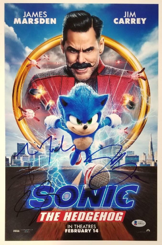 Sonic the Hedgehog Cast (4) signed 11x17 Movie Poster Schwartz Marsden (A) ~ BAS